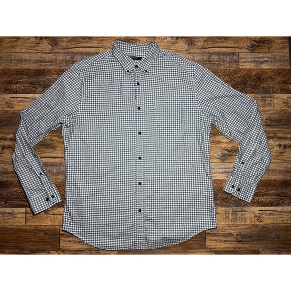 Banana Republic Luxe Flannel Grant Fit Gray Gingham Button Up Shirt XL - Picture 1 of 4